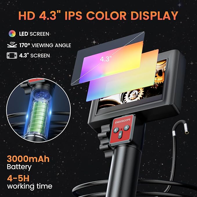 Two-Way Articulating Borescope Camera with Light: Borescope Industrial Endoscope Camera - Flexible Waterproof Inspection Bore Scope for Plumbing Automotive Sewer