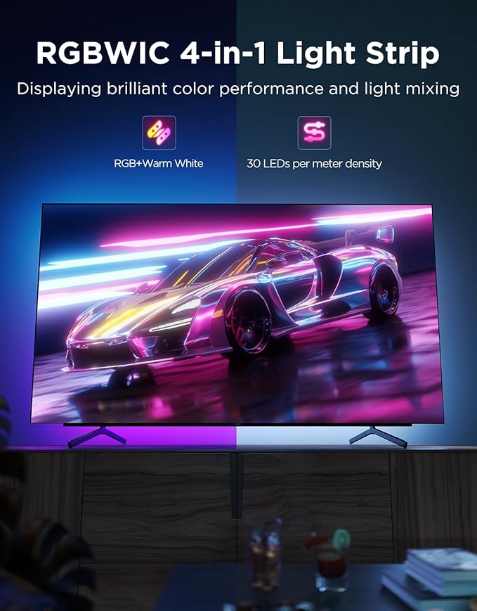 Govee TV LED Backlight 2, 18.4ft Cuttable TV Lights for 32-86 Inch TVs, Color Changing RGBWIC LED Strips Lights with 210+ Scene Modes & Music Sync, Smart APP and Voice Control, Easy Install