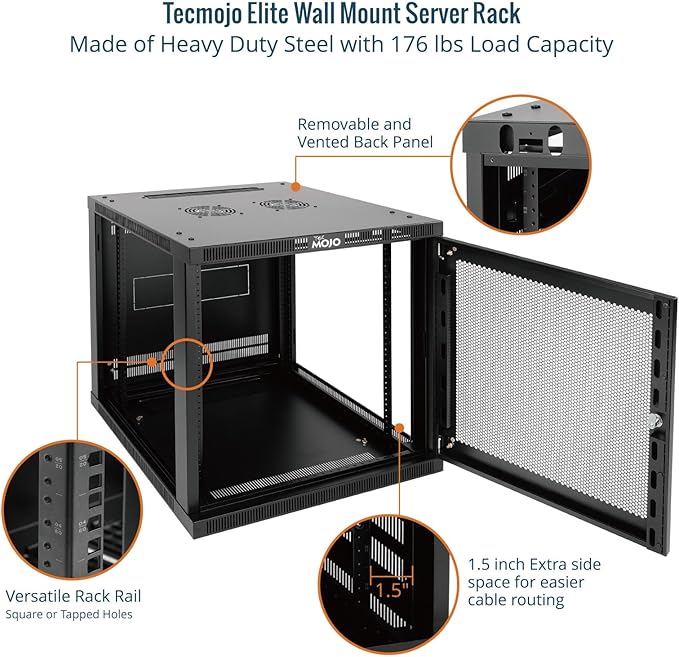Tecmojo 12U Wall Mount Rack Cabinet, Heavy-Duty 176 Lbs High Load Capacity, 19” Enclosed Server Network Rack with 2 Colling Fans, Mesh Door, 23.6” Deep – Elite Collection