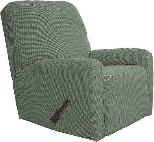 Easy-Going Recliner Stretch Sofa Slipcover 4-Piece Sofa Cover Furniture Protector Sofa Shield Couch Soft with Elastic Bottom Spandex Jacquard Fabric Small Checks(Recliner,Greyish Green,Large)