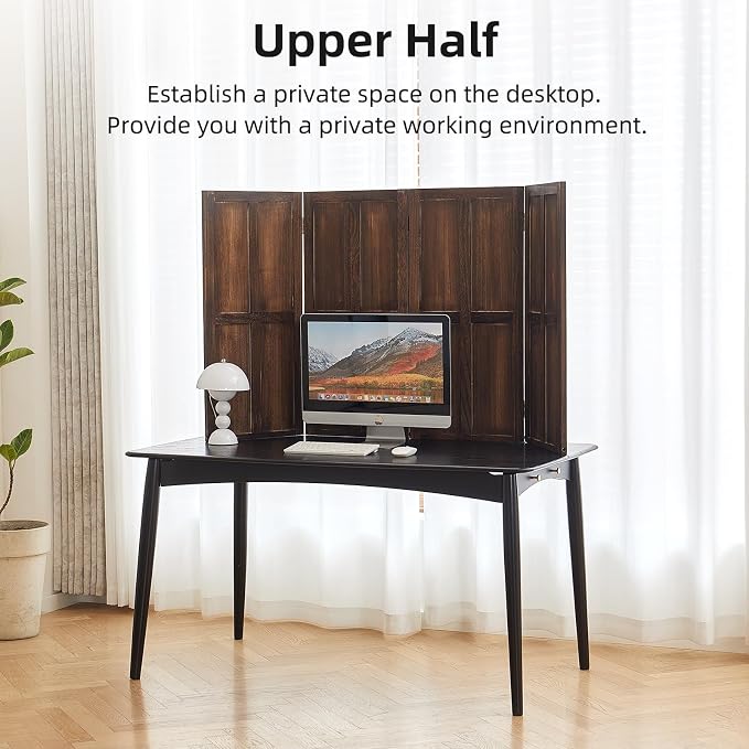 Wood 4 Panel Room Divider, 5.6Ft Detachable Folding Privacy Screen - Image 3