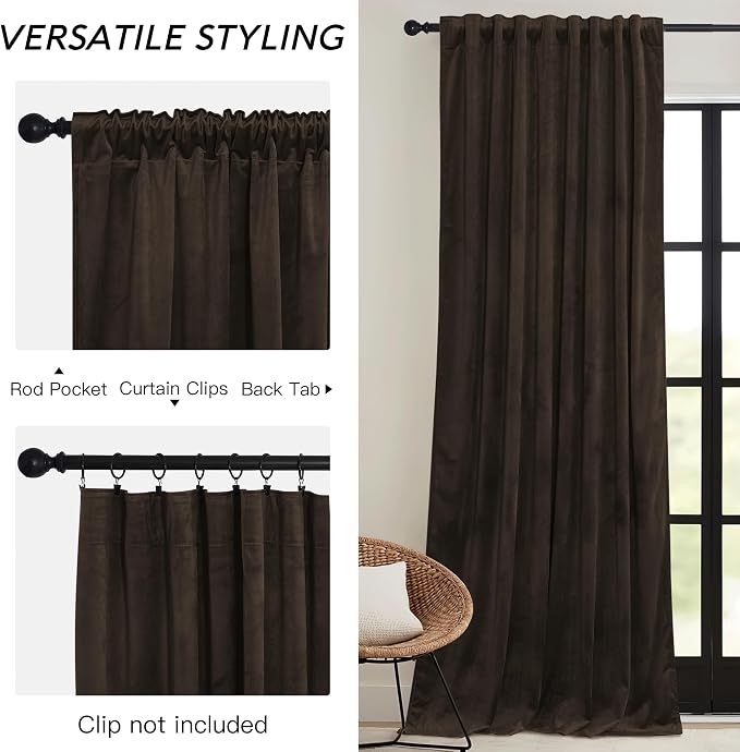 RYB HOME Brown Blackout Curtains 84 inches Long Velvet - Image 3