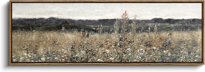 InSimSea Extra Large Framed Wall Art, Flower Meadow Landscape Print, 12x36In | by InSimSeaArt