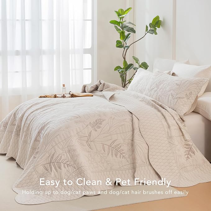 Lady Ann Cal King Bedspreads 118x106, Leaves Botanical Pattern Printed Wheat - Image 6