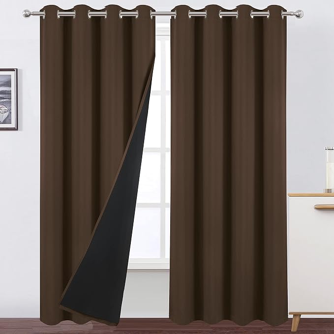 100% Blackout Chocolate Brown Curtains by Lemomo