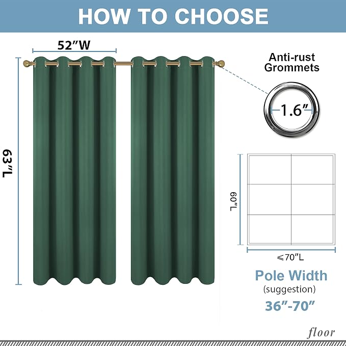 Diraysid Green Grommet Blackout Curtains - Image 6
