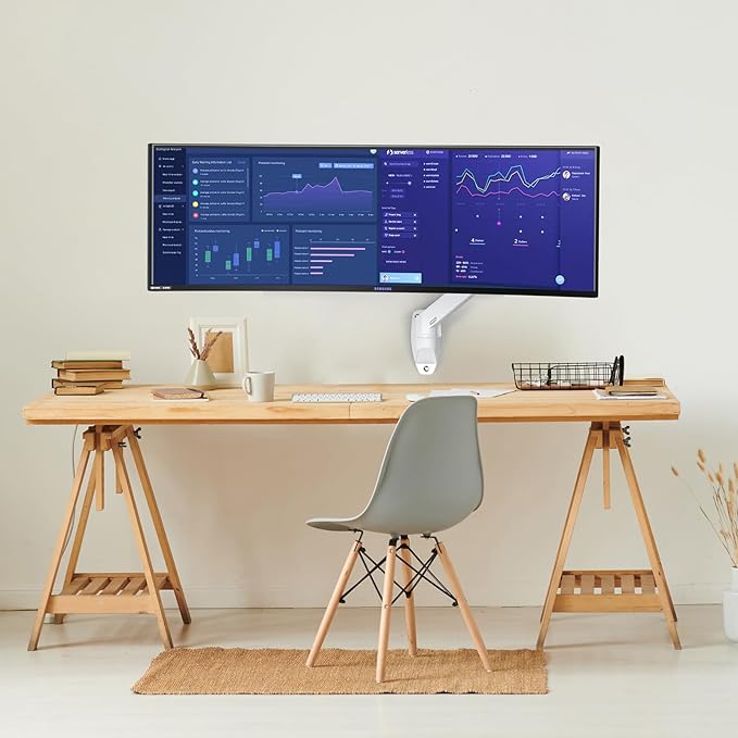 BEWISER Heavy Duty Monitor Arm Wall Mount for 34-57 Ultrawide Screen,Weight Capacity up to 44lbs,Ultrawide Monitor Arm Wall Mount,White