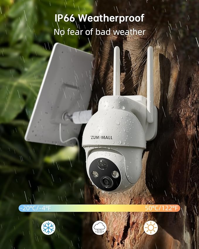 ZUMIMALL 4G LTE Cellular Security Camera, No WiFi Outdoor Camera Wireless, Solar Powered Off Grid Cameras, 360° Live View, 2K Color Night Vision, PIR Motion Sensor, 2 Way Talk, Built in SIM Card
