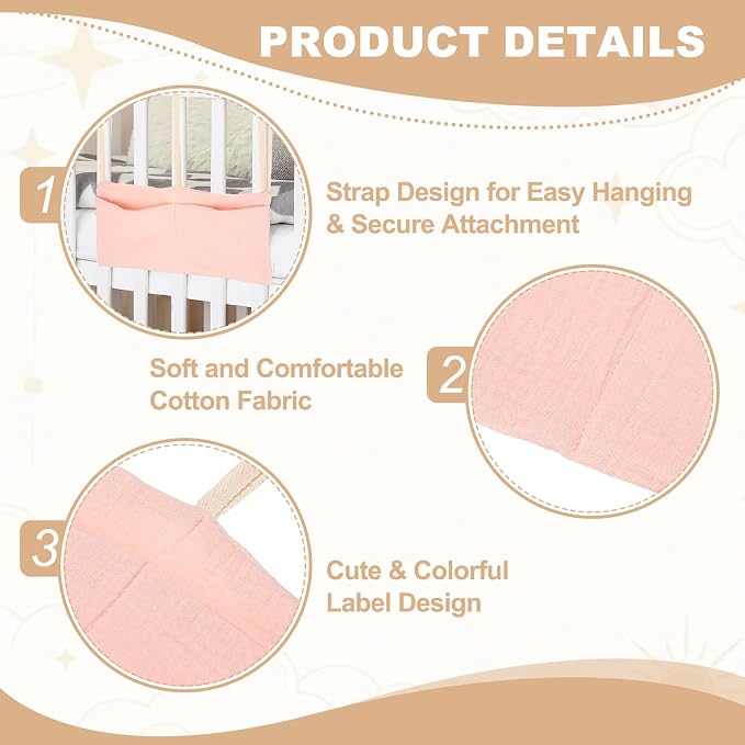 uxcell Bedside Caddy, 2 Pocket Cotton Bedside Hanging Storage Bag, Soft Cotton - Image 3