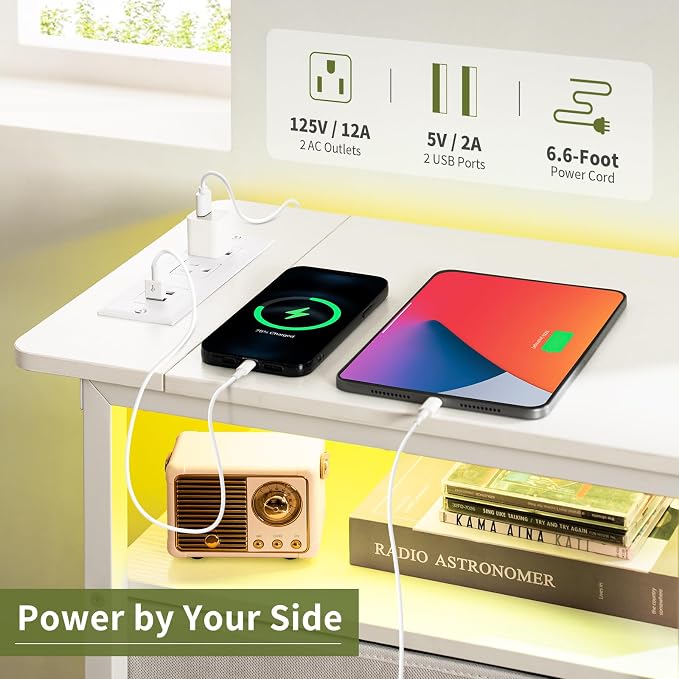 Yoobure End Table with Charging Station, LED Narrow Side Table Bedside Table - Image 5