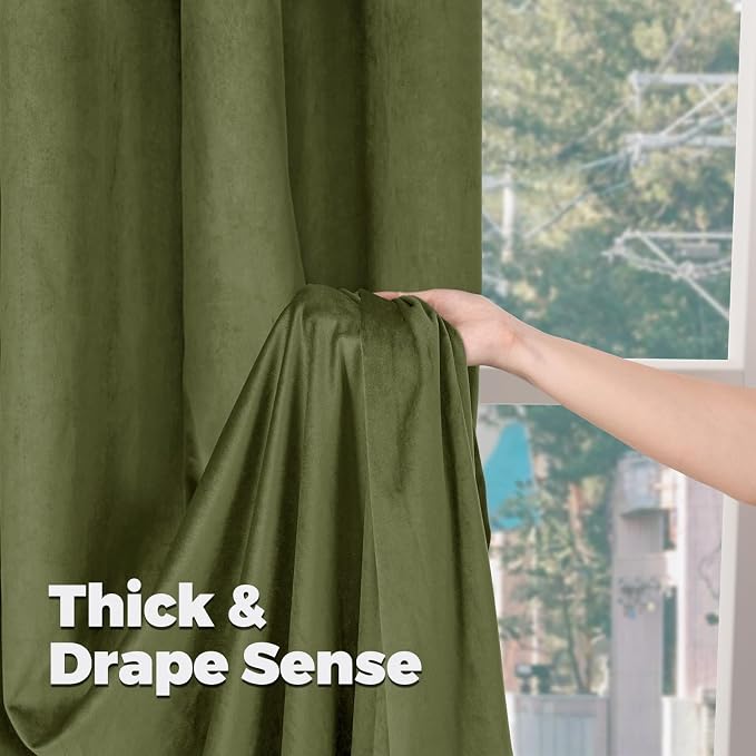 BGment Blackout Velvet Curtains, 52 x 108 Inch, Sage Green | Soft, Room - Image 8