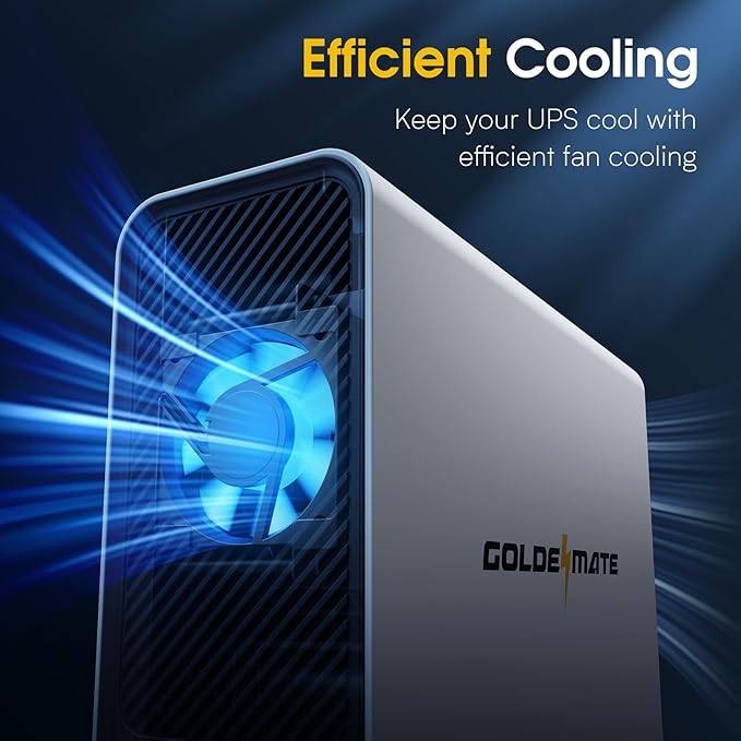GOLDENMATE 1000VA/600W Lithium UPS Battery Backup and Surge Protector, Sinewave UPS System with LiFePO4 Battery(153.6 Wh), 2025 Upgraded Pro Ver. with Communication Port, 8 Outlets, LCD Display, White