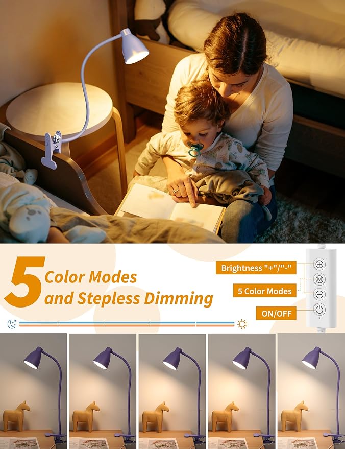BOHON Desk Lamp with Clamp Clip on Light 5 Color 10 Brightness Lilac Purple | - Image 3