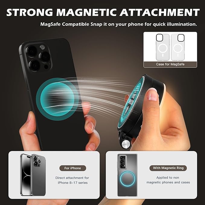 PrielPaek 3-in-1 Magnetic Beauty Selfie Light for Phones, with 2.4" Mirror Magnetic Selfie Light, Adjusted 3 Modes, Rechargeable Fill Light for Selfies, for Photography,Makeup,Vlog,TikTok,Video(Black)