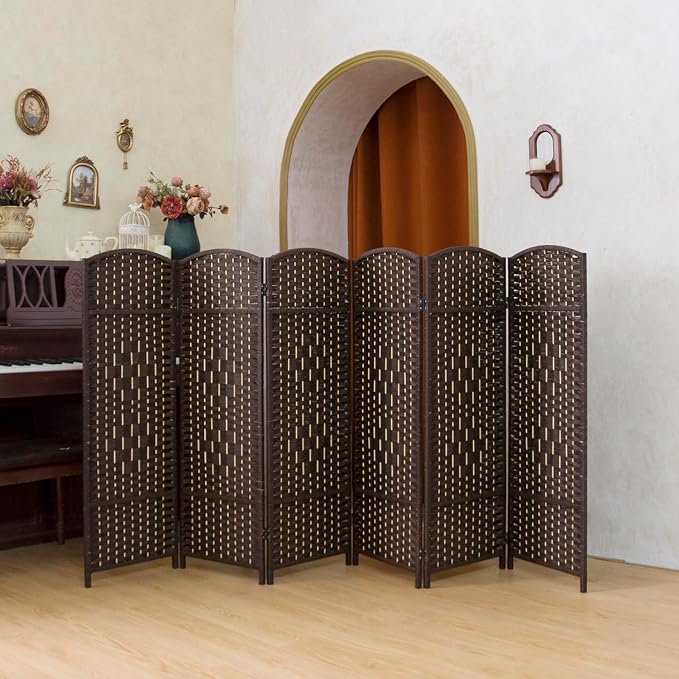 Compact 6 Panel Short Room Divider, 47.2 Inch Tall Double-Sided Rattan Folding - Image 4