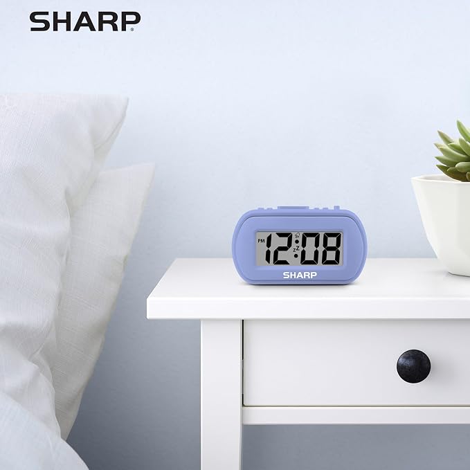Sharp Battery Alarm Clock with Soft-Touch Case and Blue Backlight, Lavender | - Image 8
