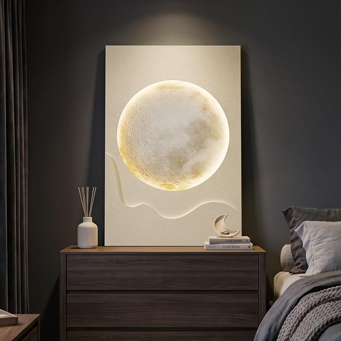 Cuspin Large Modern Minimalist White 3D LED Moon Wall Art 24x36 In | Warm - Image 3