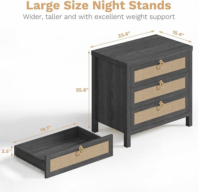 Eclatara Large Rattan Night Stand Set of 2 Boho Nightstand - Image 2
