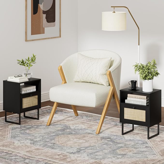 Masupu Rattan Nightstand, Modern Boho Farmhouse Wood Bedside Table - Image 4
