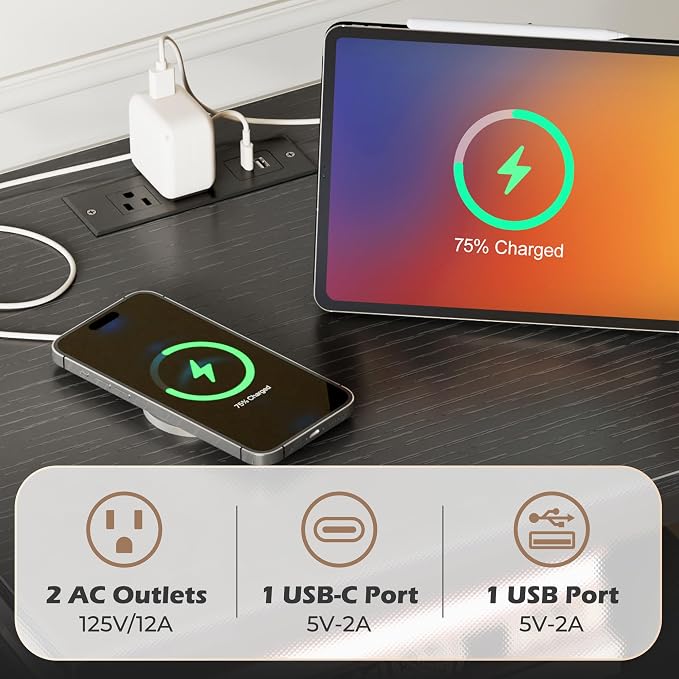 SUPERJARE Nightstand with Charging Station, USB-C Port, Bedside Table | 27.7 - Image 4