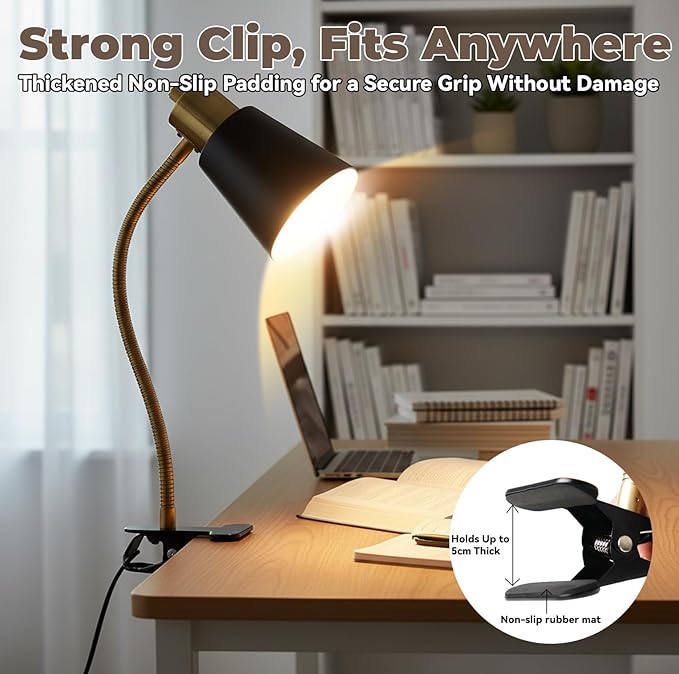 Desk lamp Eye-Caring Table Lamps, 360°Rotation Gooseneck Clip on Lamp Reading - Image 3