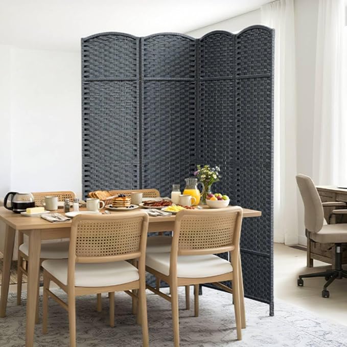 4 Panel Woven Room Divider, Freestanding Decorative Partition - Image 7