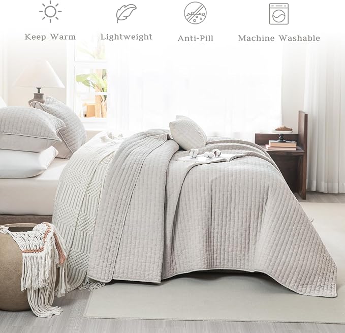 CozyTide Oversized King Quilt 120x120, Stone-Washed Cotton Oversized King - Image 2
