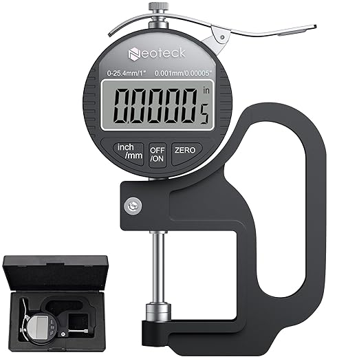 Neoteck Digital Thickness Gauge (Silver-Black, 0-1"/0.00005")