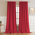 Extra Long 132 Inch Curtains Red Back Tab Loop Pocket Thermal Insulated by DUALIFE