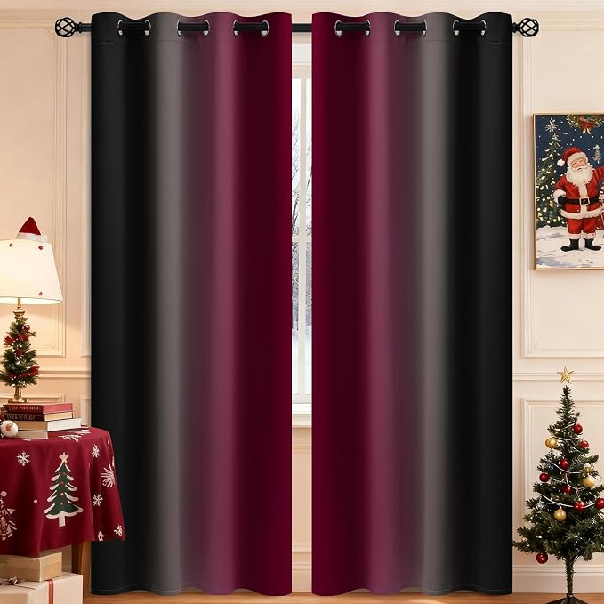 COSVIYA Curtains & Drapes Burgundy Red and Black Curtains W52 x L84 Inch | by COSVIYA