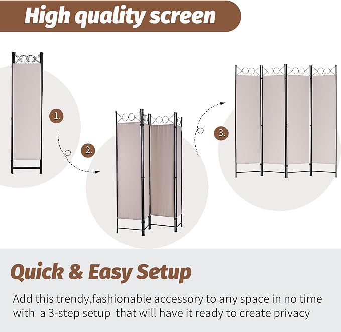 FDW 4 Panel Room Divider and Folding Portable Partition Screen, 6FT Wall - Image 4