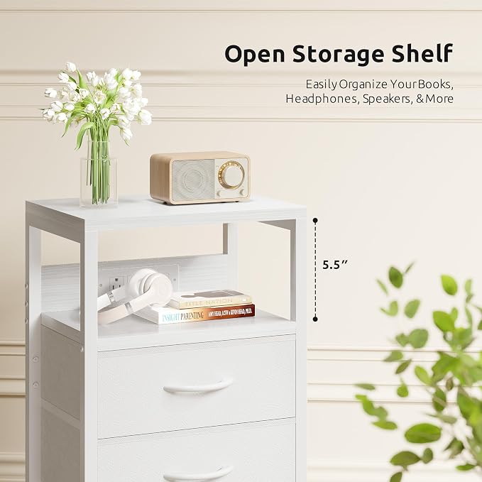 Lazzanto Night Stand with Charger Station, 3 Fabric Drawers, Bedside Table - Image 7