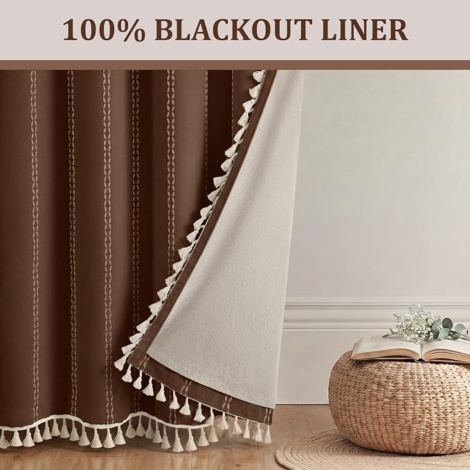 Brown 100% Boho Blackout Curtains 84 Inch 2 Panels - Image 6
