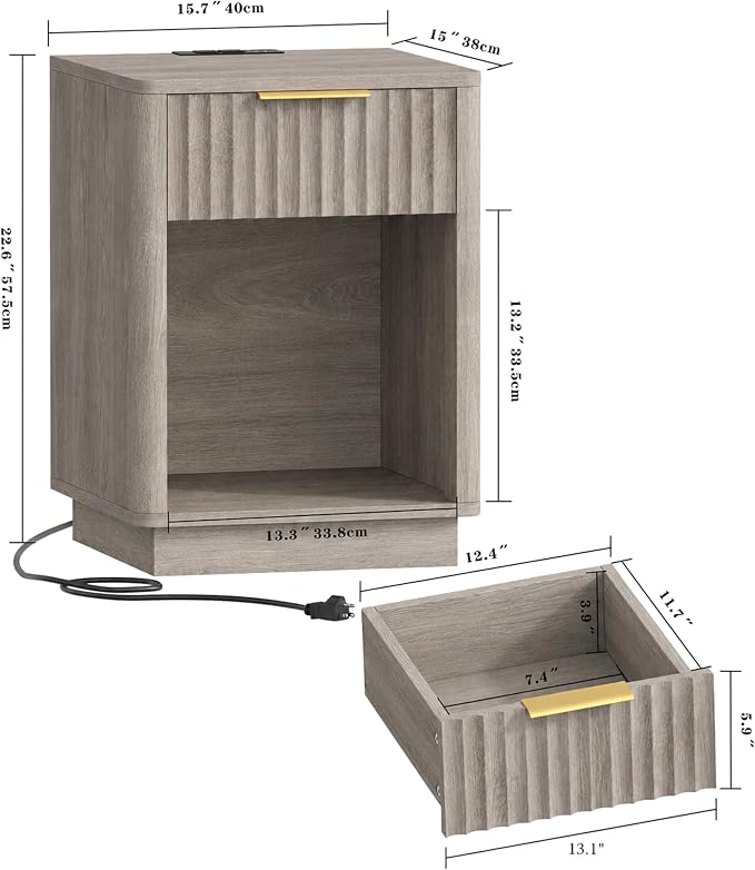 Akxomel Fluted Nightstand Set 2 Bedside Table - Image 3