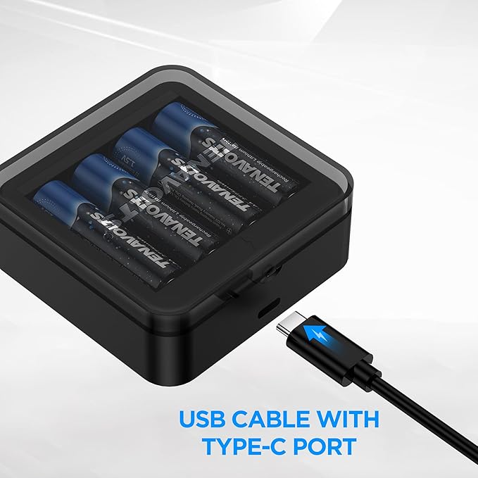 TENAVOLTS 1.5V Lithium Rechargeable AA Batteries, AA Battery for Xbox Controller, AA Rechargeable Batteries for Blink Camera with USB Cable Type C Port, 1.8 Hour Fast Charging, 4 Count with Charger