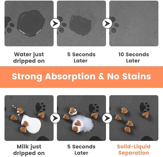 Pet Feeding Mat-Absorbent Pet Placemat for Food and Water Bowl, with Waterproof Rubber Backing, Quick Dry Water Dispenser Mat for Dog and Cat (27"x17", Bones)