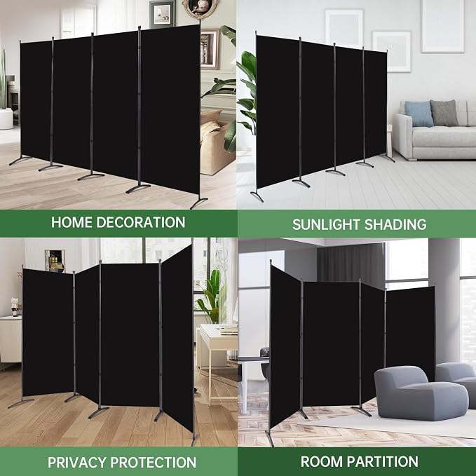 4 Panel Folding Room Divider, Sturdy Frame Freestanding Wall Divider | - Image 6