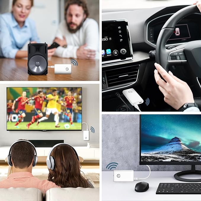 Ankilo Upgraded Bluetooth 5.3 Transmitter Receiver, 2 in 1 Wireless Bluetooth Adapter, Portable Aux Adapter for Car, Audio Receiver for Laptop, Radio, Headphones, Speakers, TV, White