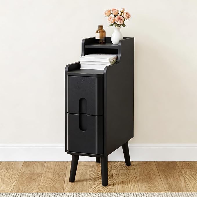 FurSch Narrow Nightstand Set of 2, Wooden Small 2 Drawer, Skinny Bedside Table - Image 4