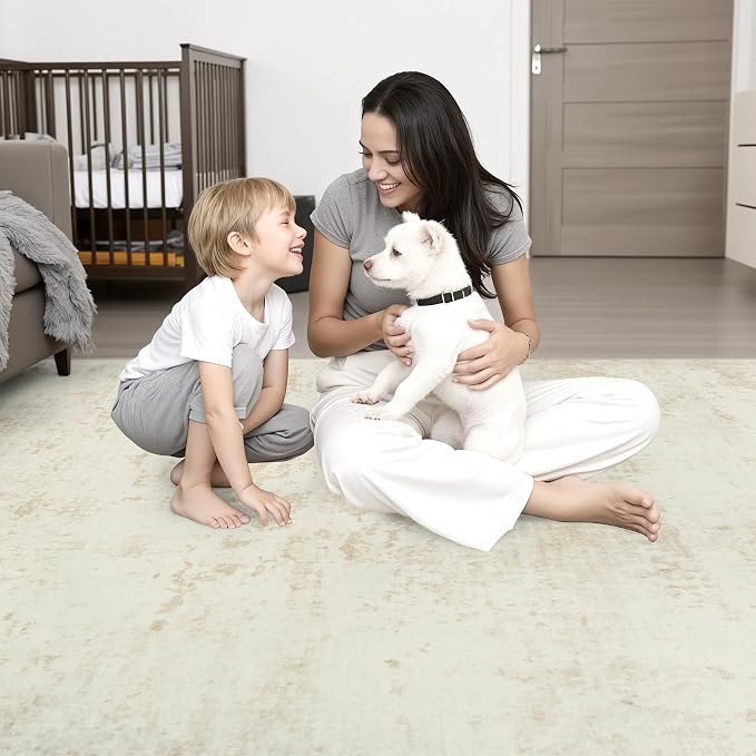 9x12 Area Rug Living Room: Modern Washable Indoor Soft Carpet Beige | - Image 9