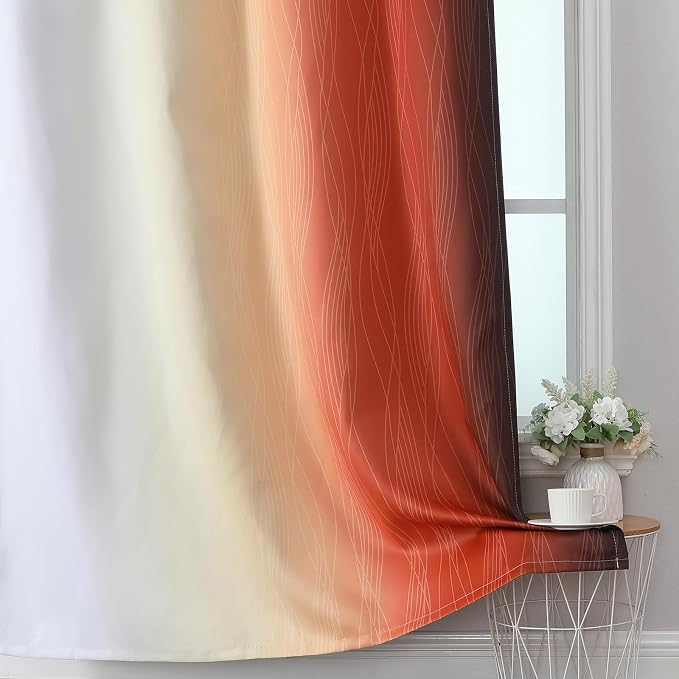 Burnt Orange and Greyish White Ombre Blackout Curtains 52Wx63L Inch Long | - Image 6