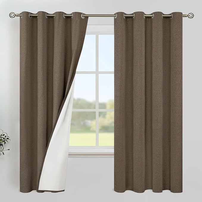 YoungsTex Brown Linen Blackout Curtains 63 Inches Long by YoungsTex