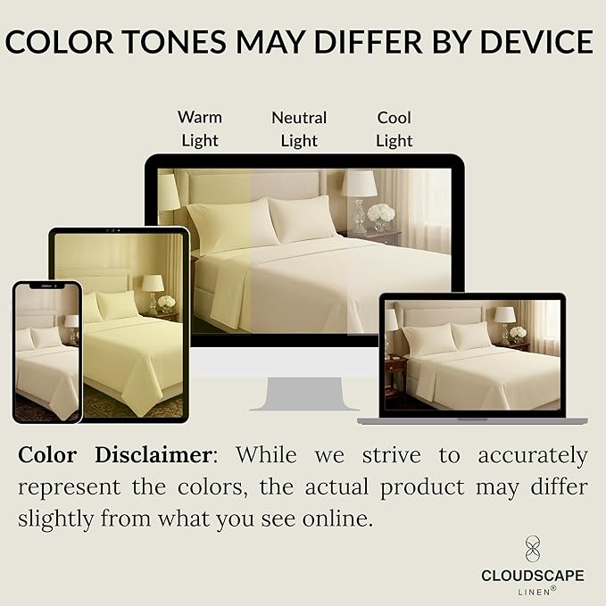Cloud Scape Linen 100% Egyptian Cotton Sheets Twin Size, 3 Pieces Luxury Bedding Set, 400 Thread Count,Hotel Quality, Silky Soft, Breathable and Durable, Deep Pockets up to 15, Ivory