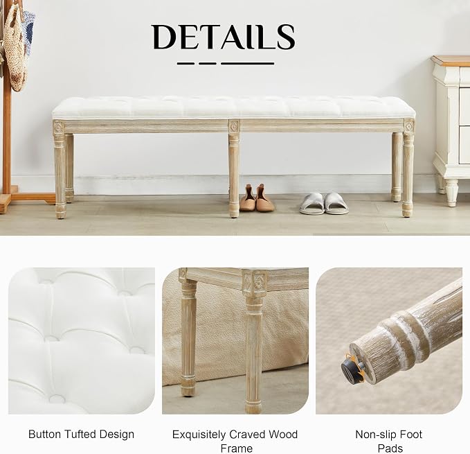 LOULENS 57.7" Linen End of Bed Bench King Size, Upholstered Bench, Upholstered - Image 5