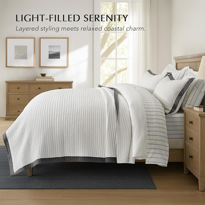 EVERGRACEHOME Border Frame Cotton Quilt Bedding Set, Washed Black | Border - Image 2