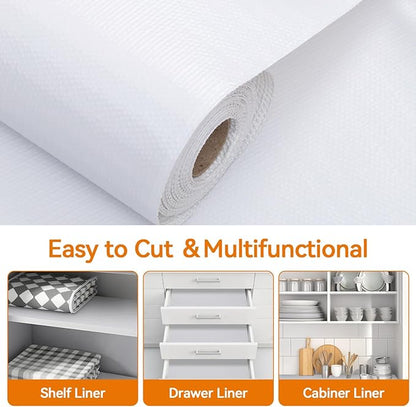 Shelf and Drawer Liner for Kitchen Cabinets Non-Adhesive, Strong Grip Non-Slip Thickened Cabinet Liners for Shelves, Waterproof Mats for Dresser Cupboard, White, 24 in x 10 Feet