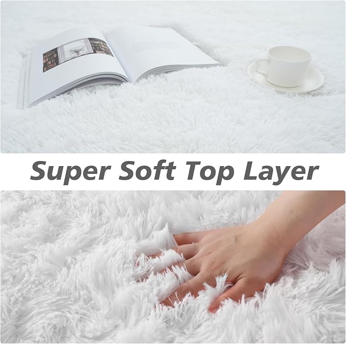 5x8 White Shag Area Rug for Living Room, Fluffy Plush Carpet | Non-Slip Large - Image 6