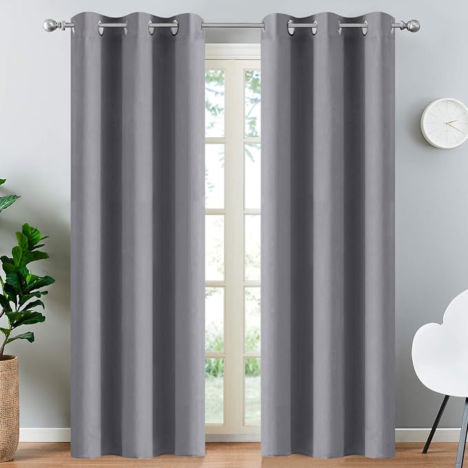 Yakamok Blackout Curtains 38x84 inch Grey Thermal Drapes-Bedroom | 2 panels by Yakamok