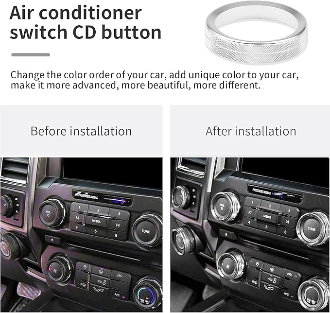 Knob Cover for F150 AC Climate Control Switch/Trailer/4WD/VOL/Tune Button Interior Center Console Trim Accessories Compatible with Ford F150 XLT 2016 2017 2018 2019 (Silver 6 Pcs)