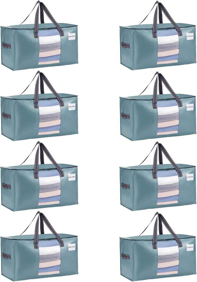 VENO Moving Bags, Wide Open Top, Light Blue, 8 Pack | Moving boxes Alternative by Veno